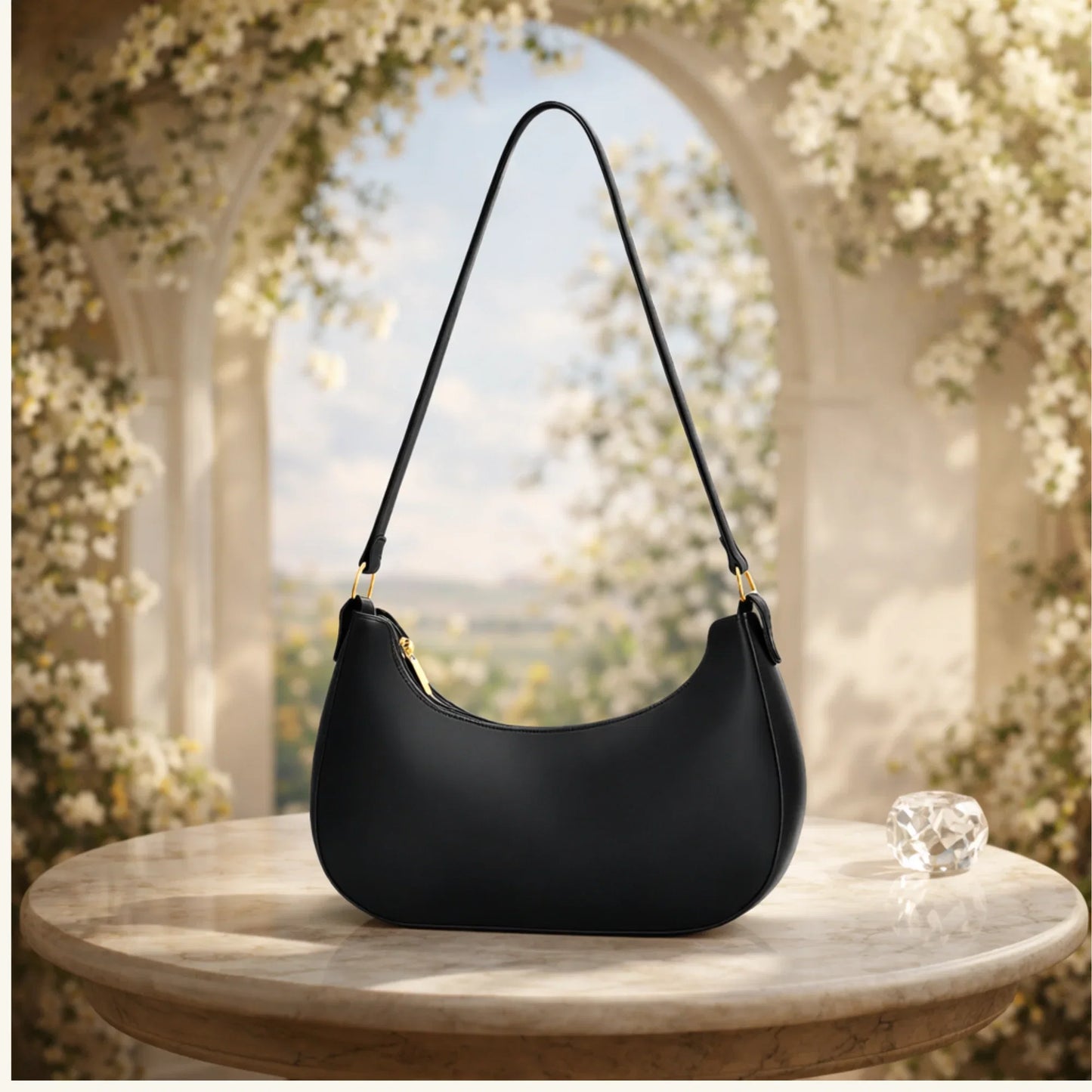 Black Half Moon Hand Bag
