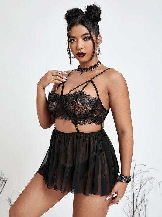 Sexy Plus Size Sheer Lace Babydoll