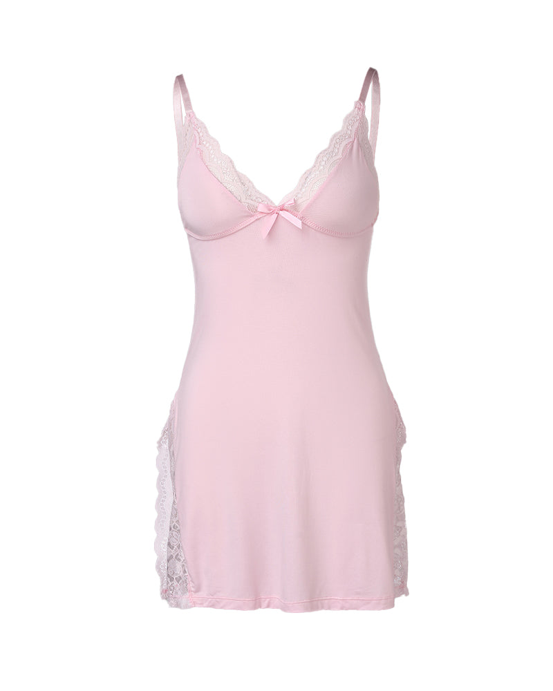 Women's Sexy Lace Side Slit Modal Suspender Nightdress