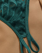 Women's Lace Sxy Underwire Spaghetti Straps Adjustable Bra and Open Crotch Design Thong Set