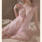 Sweet Lace Sheer Babydoll Pink Black Lingerie