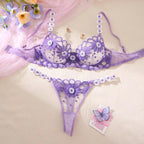 Tranparent UltraThin Floral Emroidery Bra Set