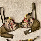 Olive Green Floral Embroidered Lingerie Set – Bra & Panty