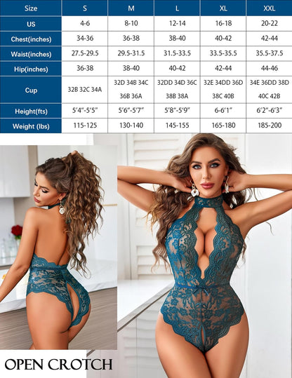 Halter Lace Bodysuit V Neck Teddy