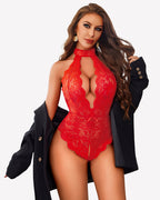 Halter Lace Bodysuit V Neck Teddy