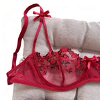 Intimate Floral Mesh Lingerie Set: Double Strap Detail & Sheer Elegance