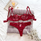 Intimate Floral Mesh Lingerie Set: Double Strap Detail & Sheer Elegance