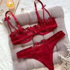Intimate Floral Mesh Lingerie Set: Double Strap Detail & Sheer Elegance