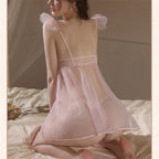Sweet Lace Sheer Babydoll Pink Black Lingerie