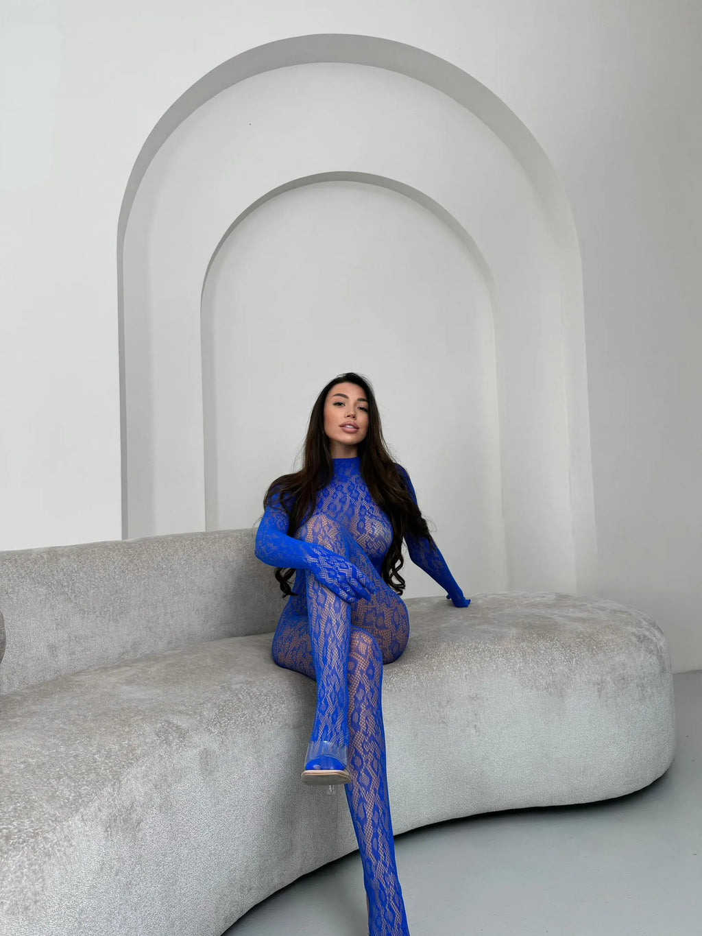 Blue Lace Bodystocking Leopard Pattern Bodysuit Ouvert Black Catsuit Women Lady Rave Outfit