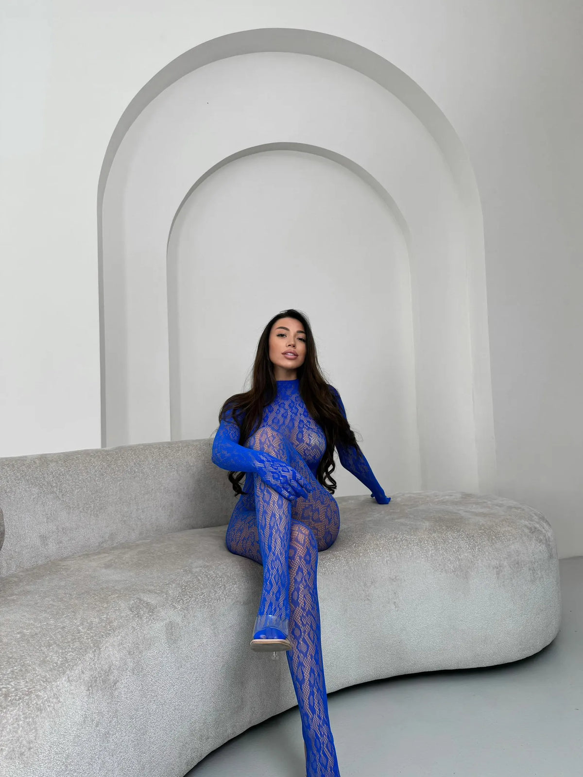 Blue Lace Bodystocking Leopard Pattern Bodysuit Ouvert Black Catsuit Women Lady Rave Outfit