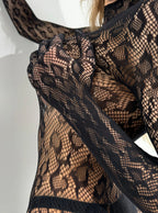 Lace Bodystocking Bodysuit Leopard Pattern Black Catsuit Dancewear Rave Photoshoot Outfit Adult One Piece