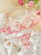 Tranparent UltraThin Floral Emroidery Bra Set
