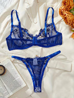 Tranparent UltraThin Floral Emroidery Bra Set