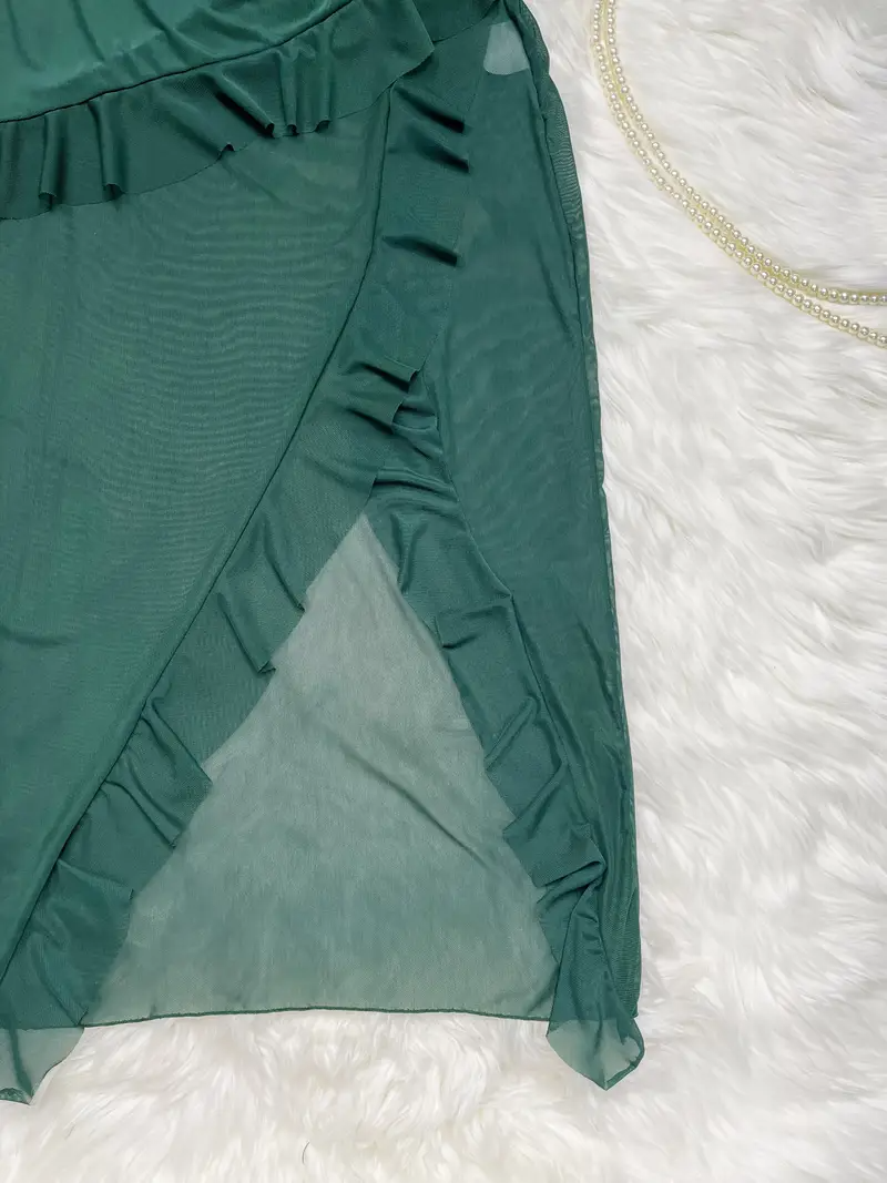 Sexy Green Ruched Bodycon Party Dress with Ruffle Detail