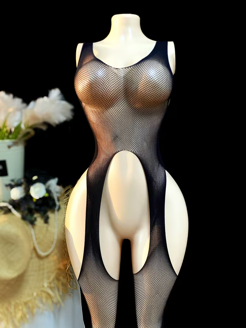 Plus Size Hollow-Out See-Through Bodystocking