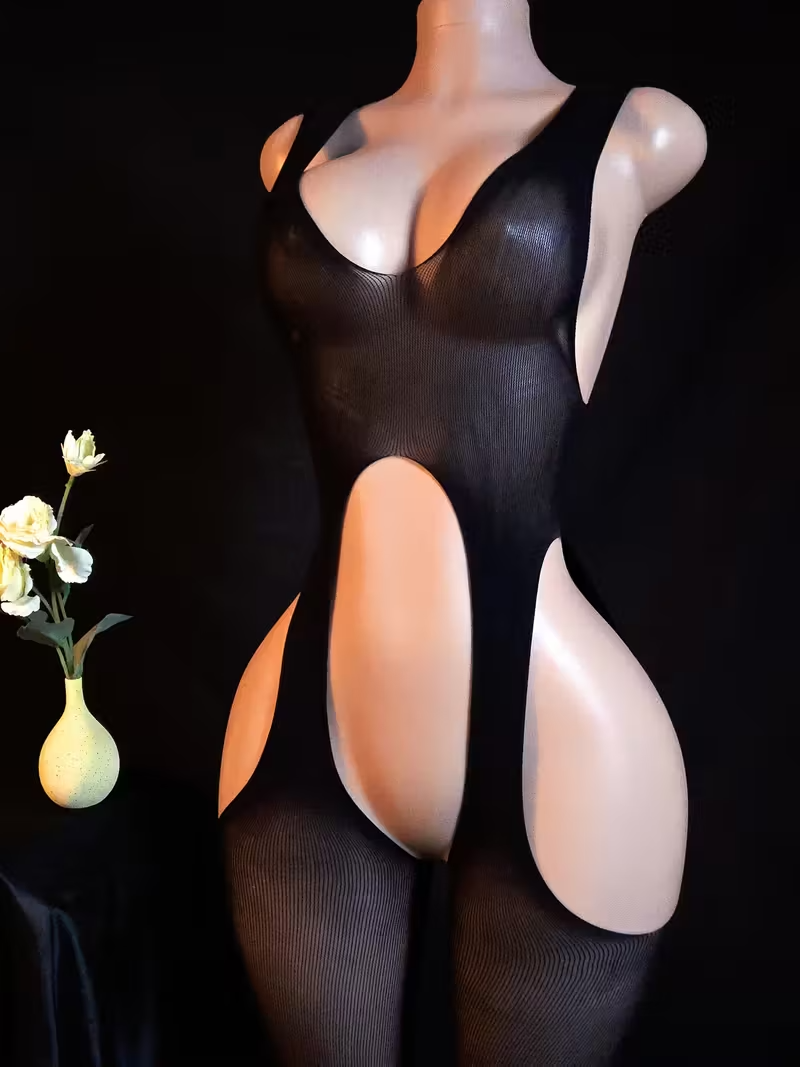Semi-Sheer Crisscross Strap Bodysuit