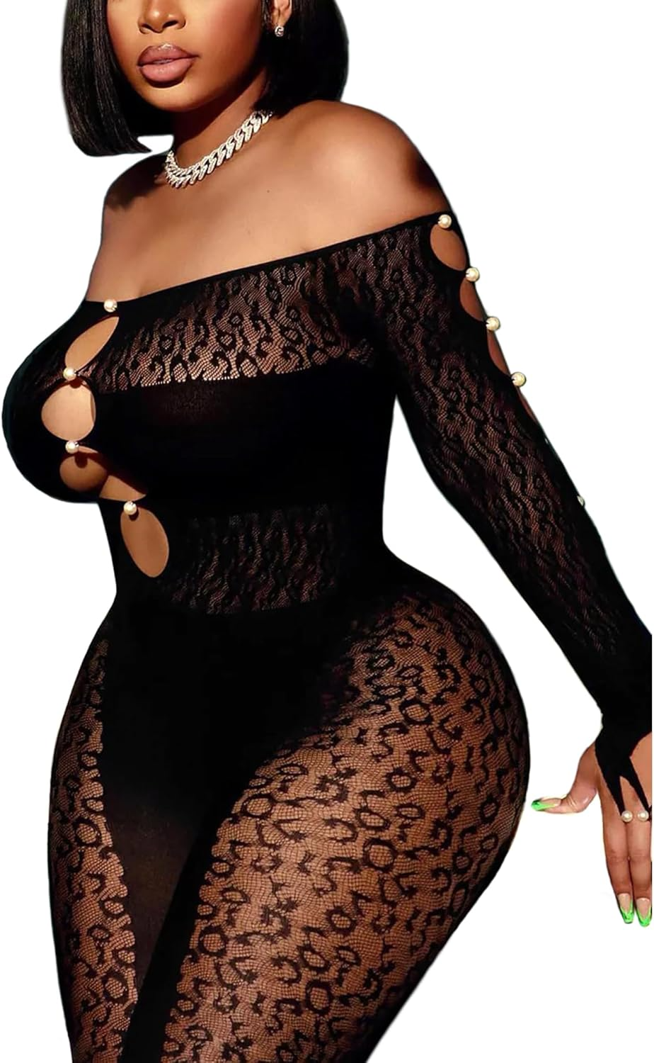 Sexy Outfit Rhinestone Body Suits Cut Out Jumpsuit
