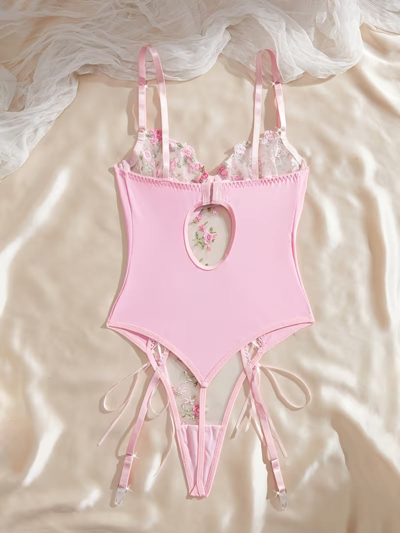 Women's Embroidered Patchwork Garter Lingerie Set