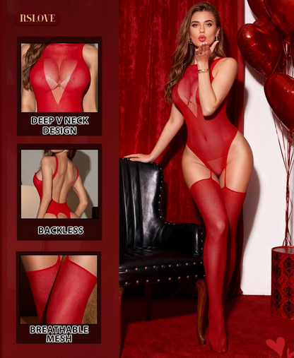 Sexy Deep V Mesh Bodysuit Backless Sheer Lingerie