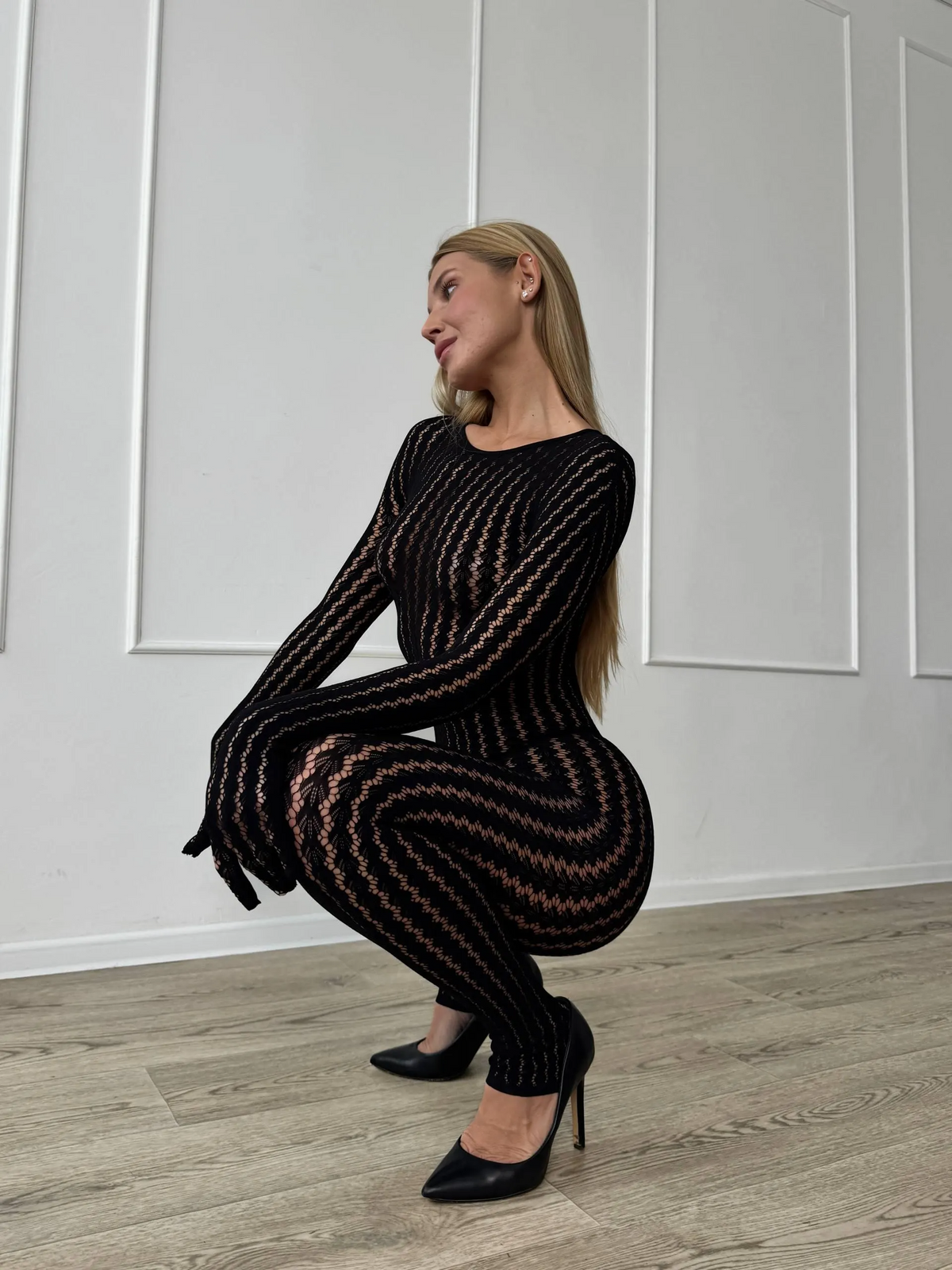 Black Lingerie Bodystocking - Sheer Lace Lingerie