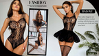 3 Piece Exotic Lingerie Sets Fishnet Teddy Bodysuit