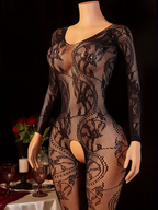 Plus Size Sheer Sleeve Hollow-Net Bodysuit