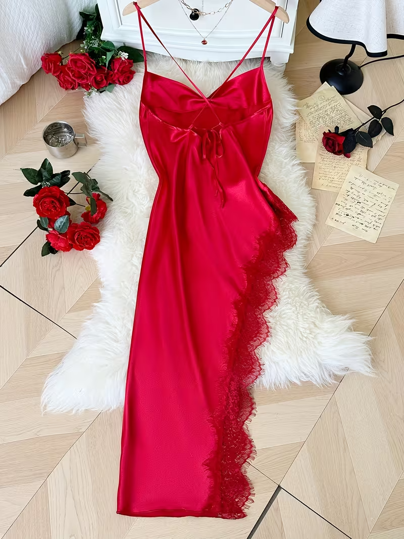 Long Lace Patchwork Comfortable Ruffled Nightgown