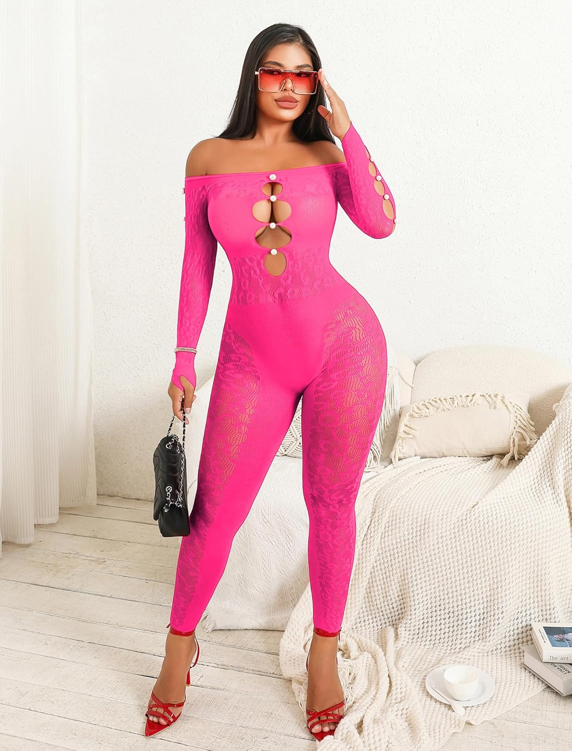 Sexy Outfit Rhinestone Body Suits Cut Out Jumpsuit