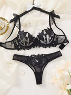 Black Floral Embroidery 2-Piece Set