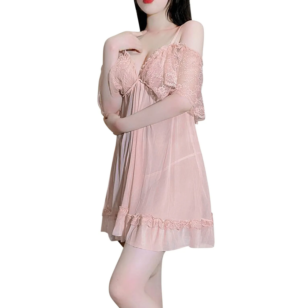 Sexy V-Neck Lace Mesh Nightdress – Women’s  Sleepwear