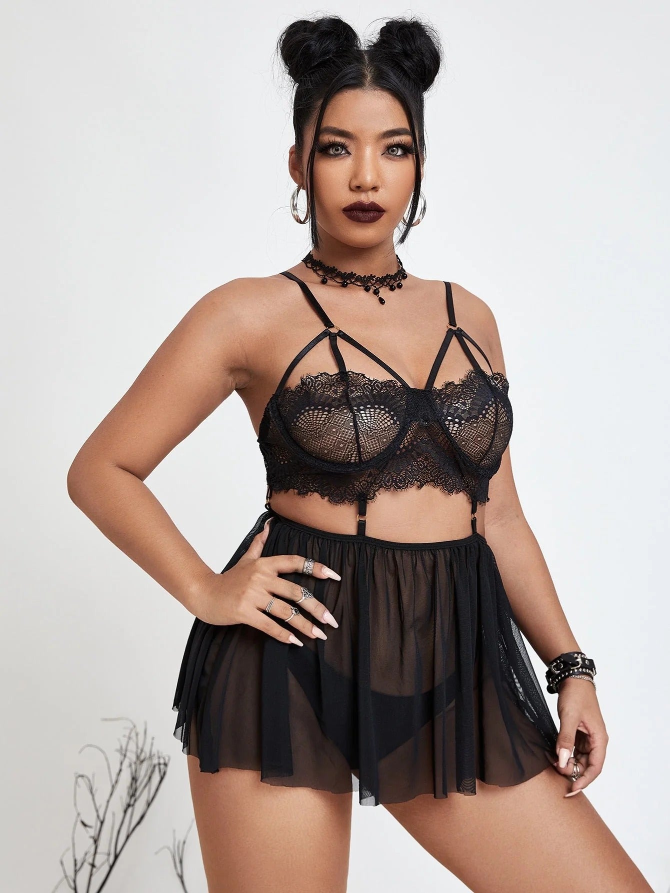 Sexy Plus Size Sheer Lace Babydoll